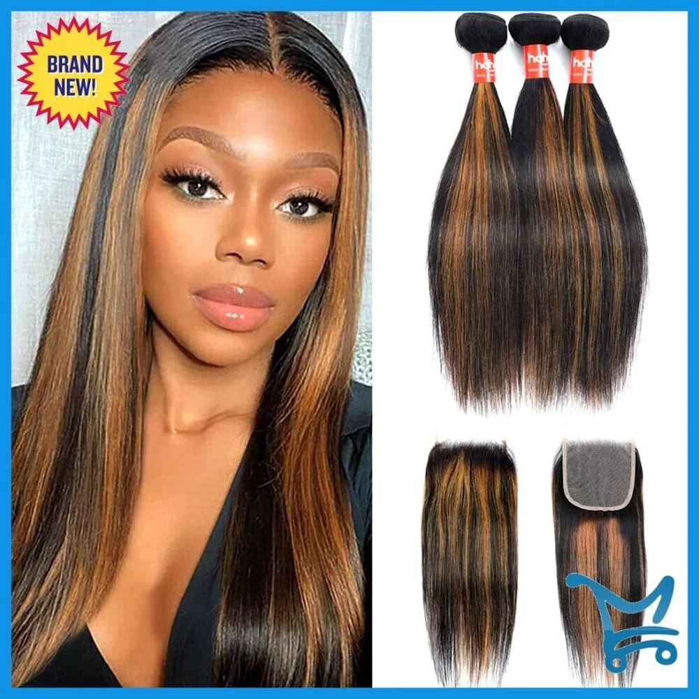 10A Remy Virgin Human Hair Extensions 3 Bundles with 4x4 Lace Closure